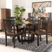 Baxton Studio Salida-Dark BrownWalnut-5PC Dining Set Baxton Studio Salida Modern and Contemporary Transitional Two-Tone Dark Brown and Walnut Brown Finished Wood